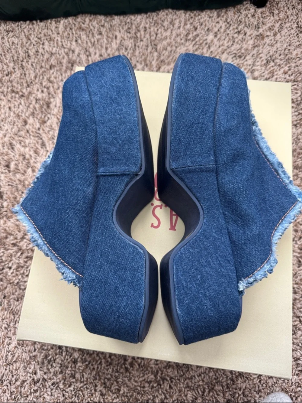 FARM Rio Frayed Denim Slip-On Mules - Dark Blue - Picture 2 of 4